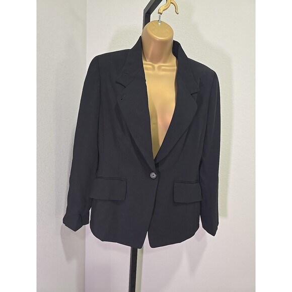 Anne Klein Black Tailored Blazer Womens Sz 10P Minimalist Classic Career Simple - Picture 1 of 9